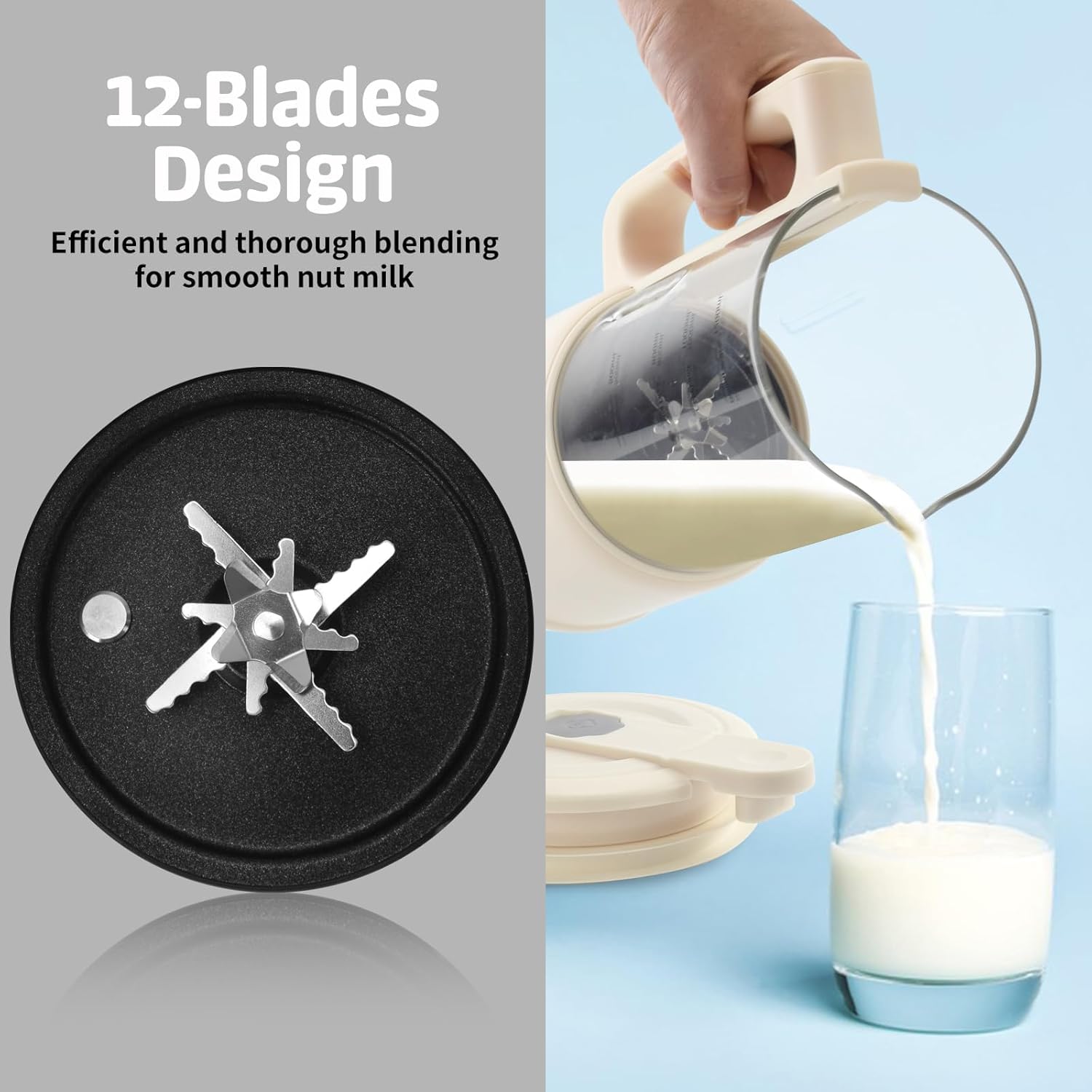 8 in1 Automatic Nut Milk Maker, 40oz Soybean Milk Machine for Homemade Almond, Oat, Soy, Coconut, Plant-Based Milk and Non Dairy Beverages, 12 Hours Timer/Auto-clean/Room Temp/Keep Warm/Boil/Low-Noise