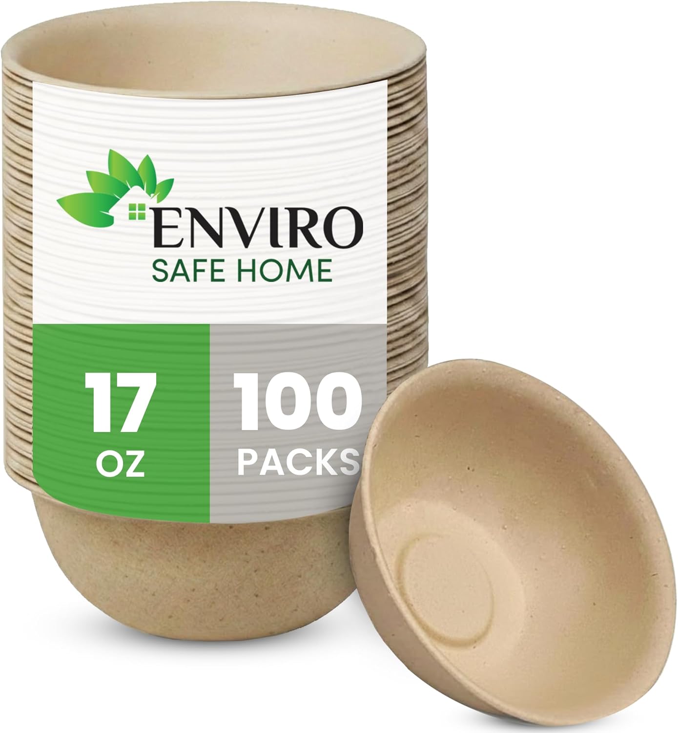 17 oz Paper Bowls (100 Pack) Disposable Bamboo Bowls - Heavy Duty, Microwavable Oven Safe - Perfect for Salads, Ice Cream, Hot Soups, Cereals & Party Fun - Eco-Friendly, Leak-Proof