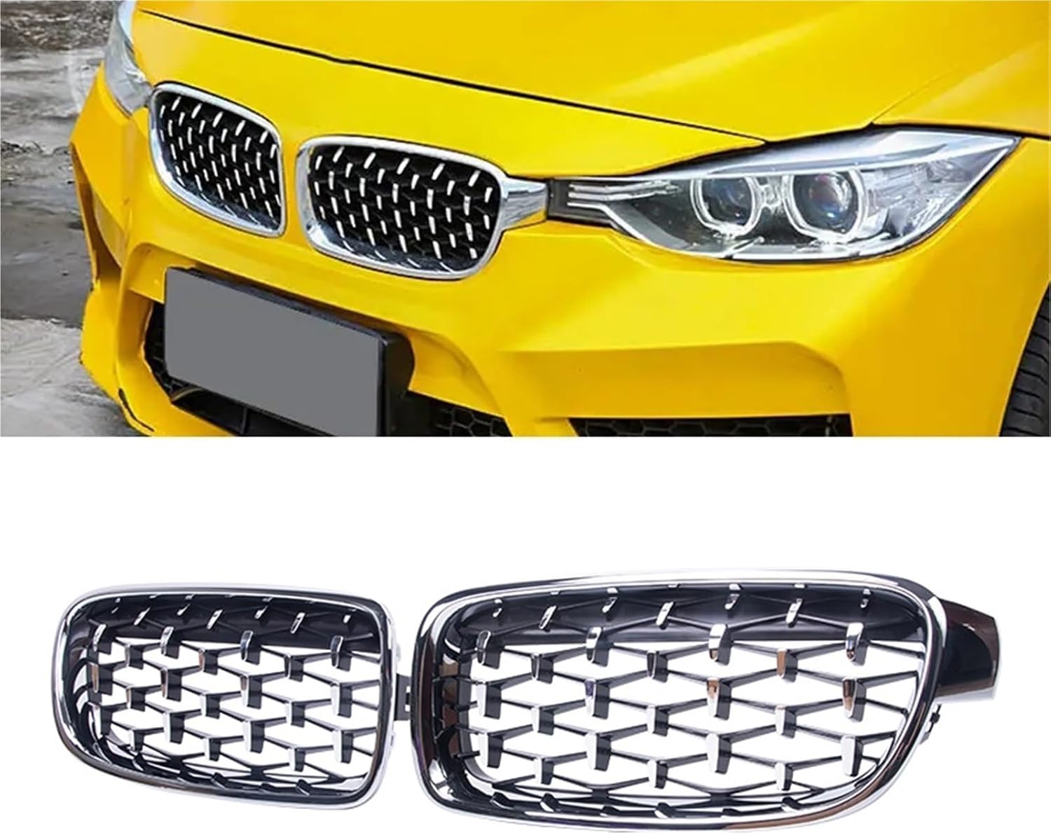 Car Chrome Front Kidney Grille Racing Grill Compatible with BMW 3 Series F30 F31 F35 325xi 320i 325i 325i 328i 330i 13-19(Silver and Black)