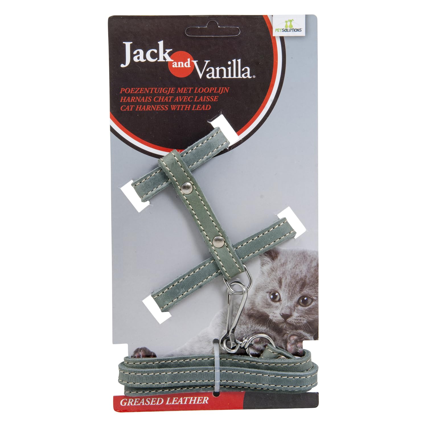 JACK AND VANILLA, Leather Cat Harness with Lead 100 cm, Customised Fit, Elegant Design, Optimal Comfort, Ideal for Walks, Size 10 mm, Grey, Fat Leather Model