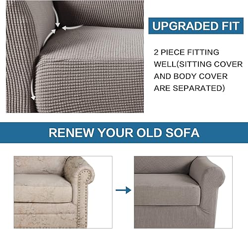 Miniatura 6 de H.VERSAILTEX - Fundas elásticas para sofá - 2 piezas para sofá de tres plazas - Fundas de sofá - Fundas para muebles (funda base y funda para