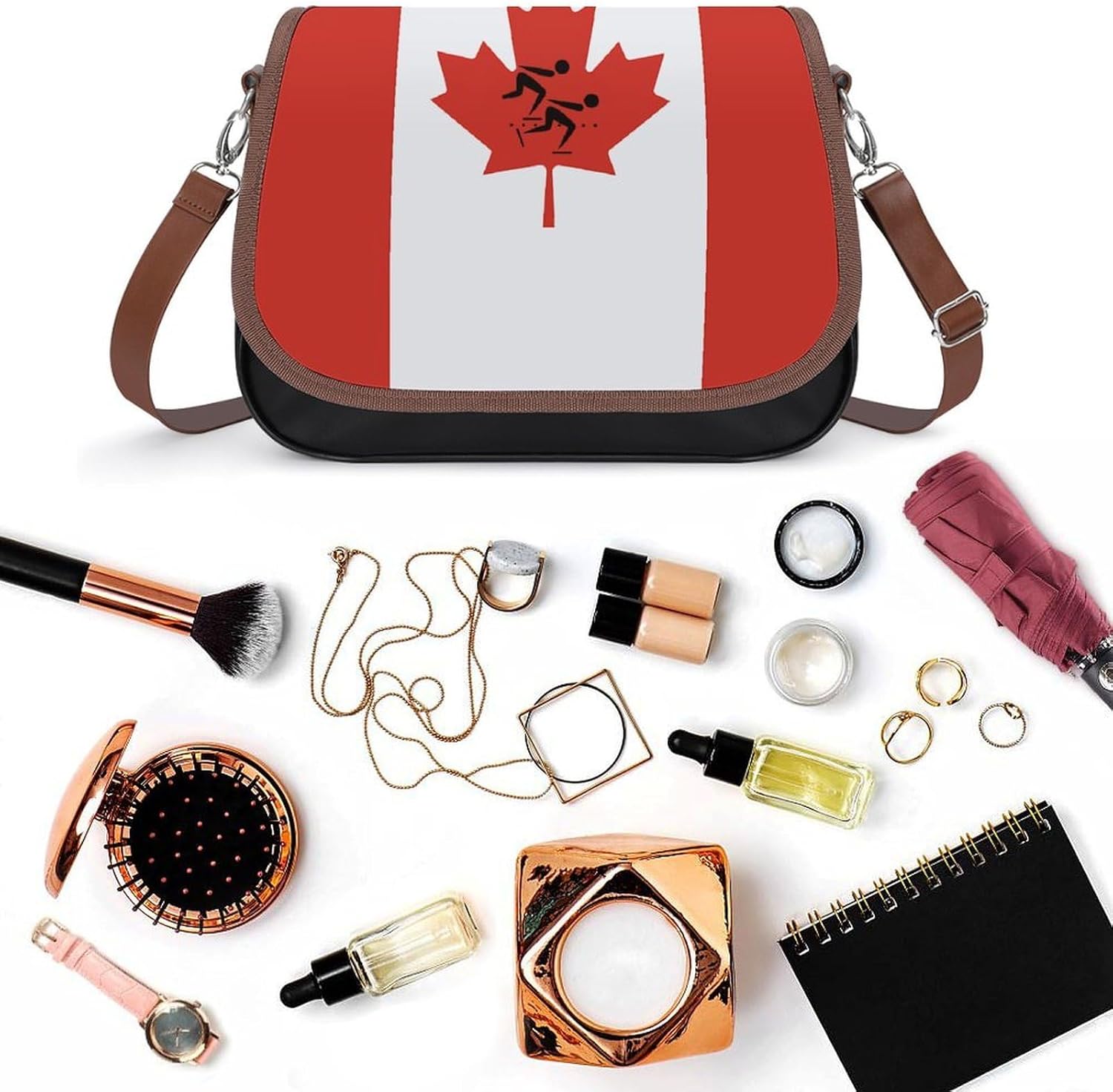 Canada Canadian Flag Speed Skating Skater Women Crossbody Purse Leather Messenger Bag Handbags Shoulder Strap Bags