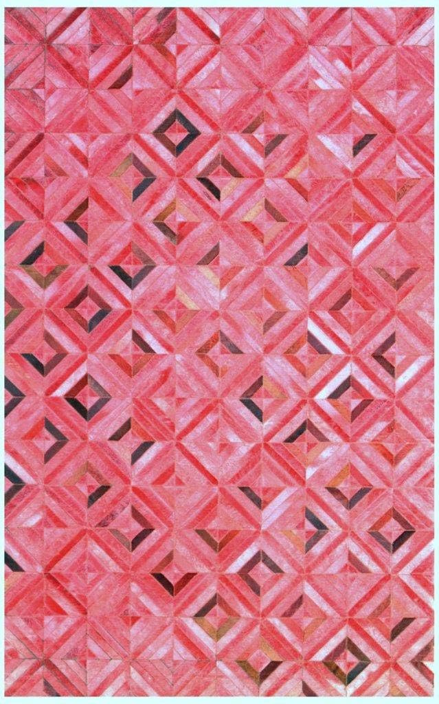 Leather Area Rug Patchwork Moroccan Style in Various Sizes from Cow Hide Dyed in Hot Pink | Luxury Carpet for Indoor use (4 x 6)