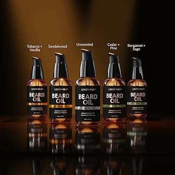 Deluxe Beard Oil for Men - Sandalwood, Tobacco Vanilla, Bergamot Sage, Cedar Pine, Unscented Fragrances, Natural Mens Beard Oil Kit With Argan & Jojoba Oil, Beard Softener Grooming Mens Beard Care
