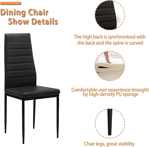 Miniatura 15 de IANIYA Juego de mesa de comedor de vidrio templado de 5 piezas, juego de mesa de cocina con mesa transparente y 4 sillas negras (juego 5 color