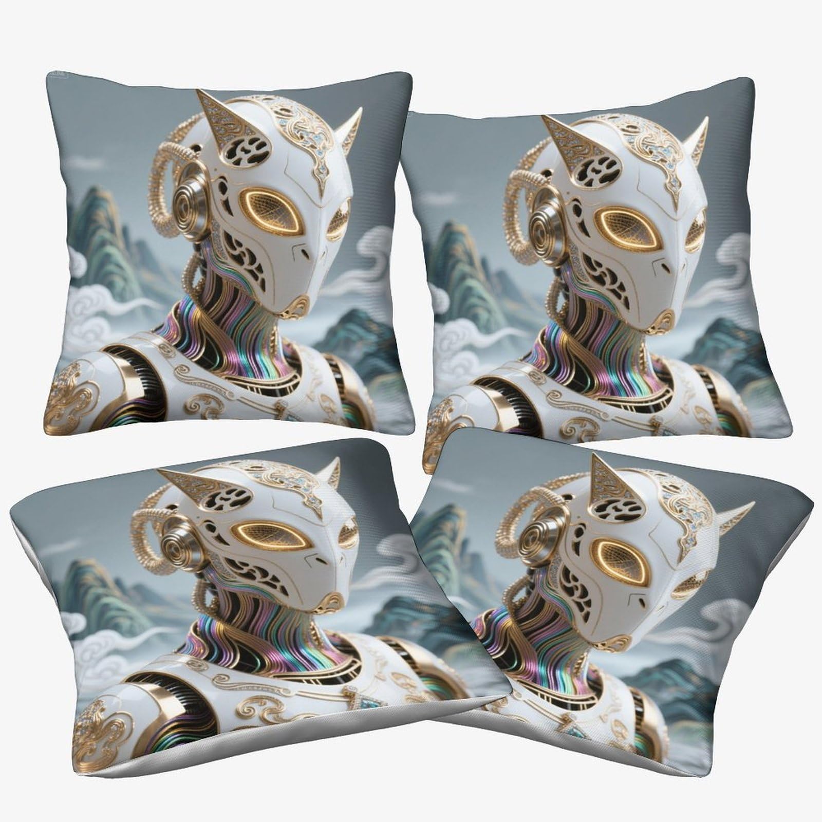 Housse de coussin robot carrée 45x45 cm avec zip invisible décorative