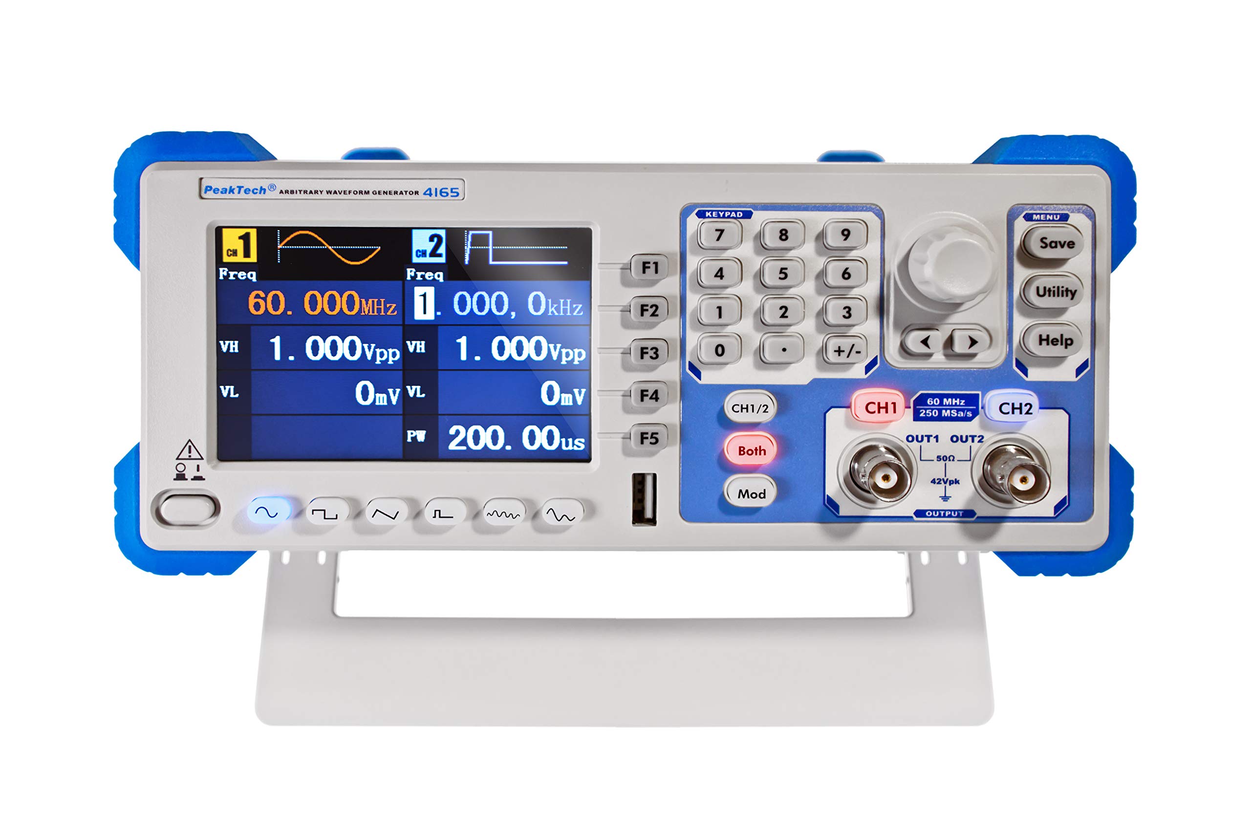 PeakTech 4165: 1 µHz – 65 MHz Arbiträrer Waveform Generator, 2-Kanal, 200 MHz Frequenzzähler