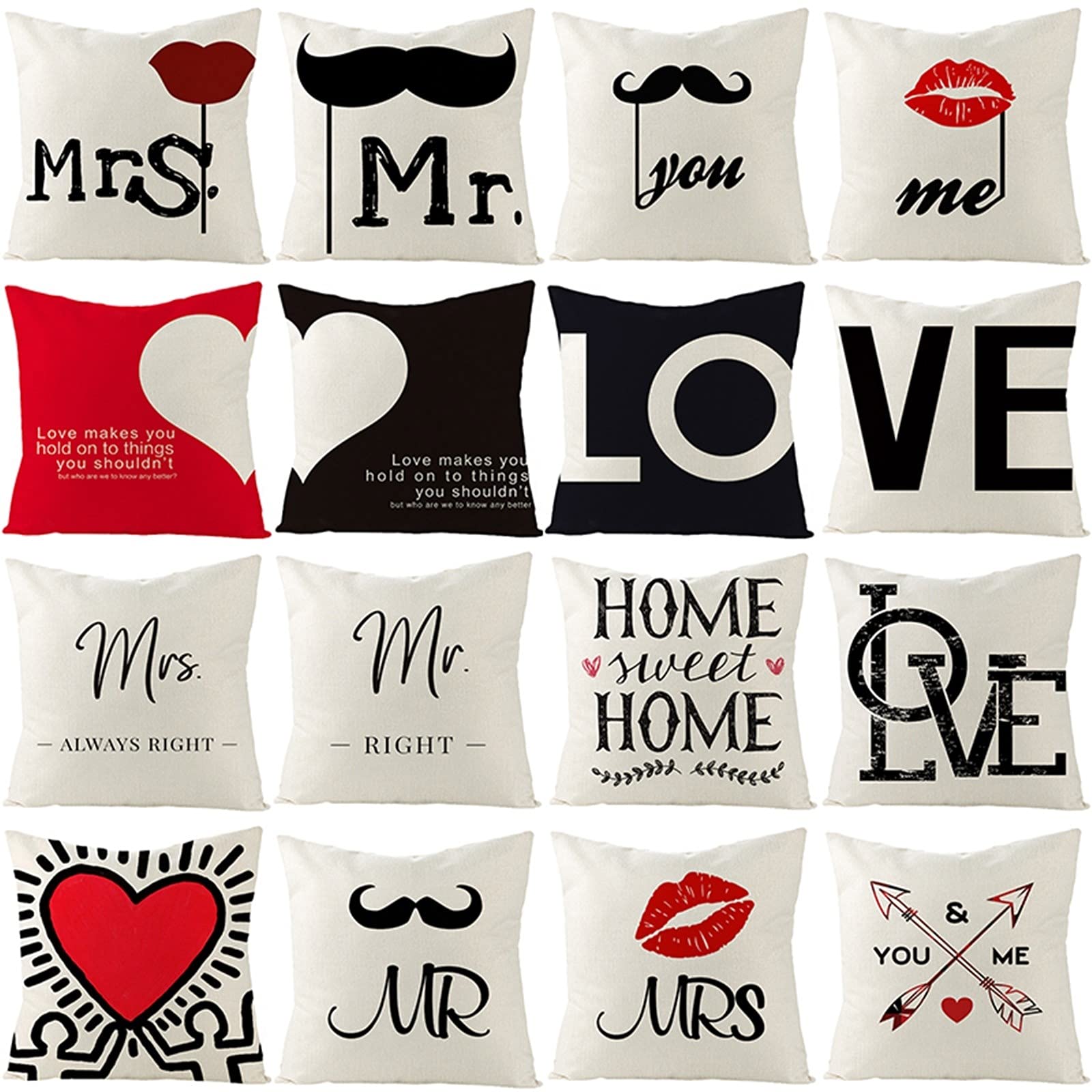 Federa Cuscino 45x45 Cm Con Motivo Cuori D’Amore – In Poliestere, Cerniera Nascosta, Idea Regalo, Per Divano E Camera Da Letto (Bianco E Nero)