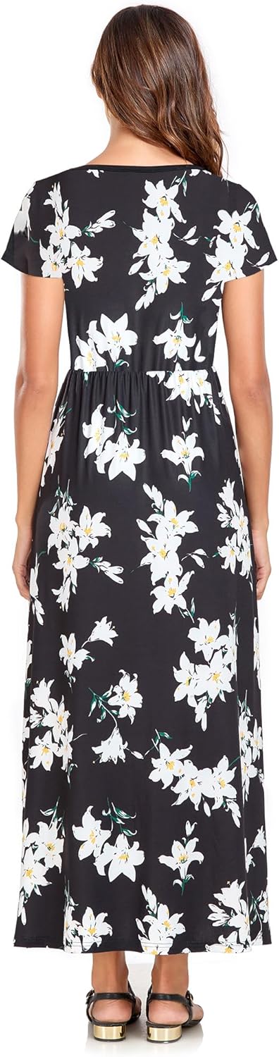 Lacavocor Womens Short Sleeve Maxi Dresses Empire Waist Long Dress - Image 3