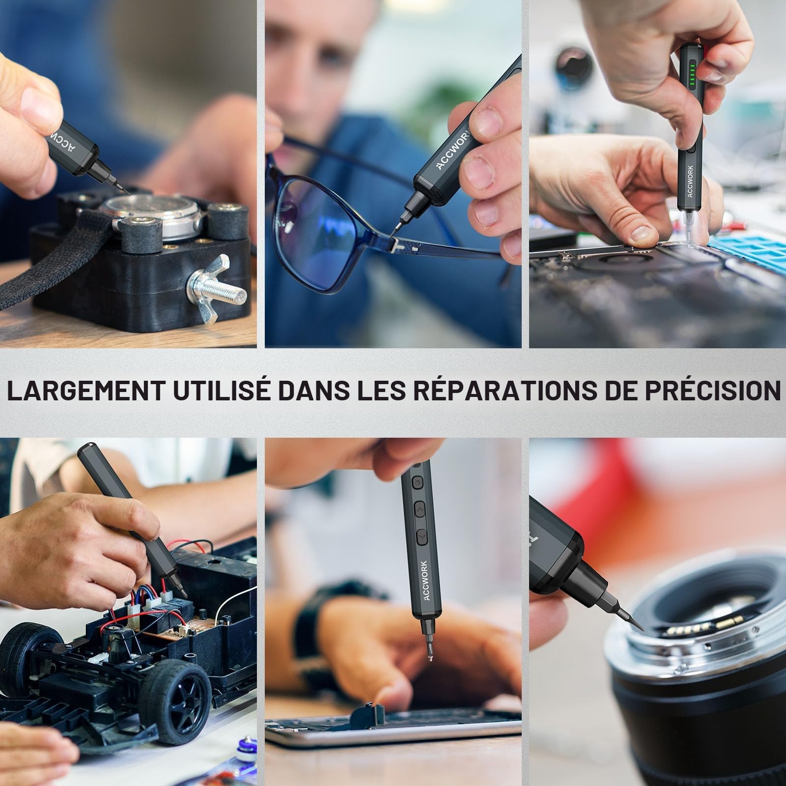 Accwork Tournevis électrique de précision 68 en 1 - Avec 64 embouts magnétiques S2-5 vitesses - Écran LED magnétique - Pour ordinateur portable, lunettes, montres