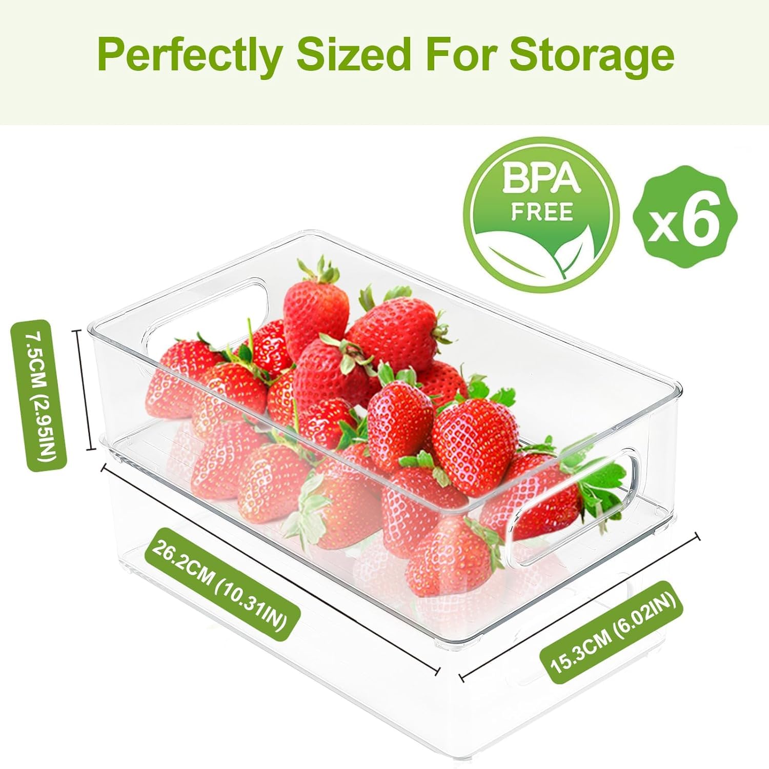 Organisateur Frigo, Rangement Frigo Transparent, Boîte de Rangement Empilable avec Couvercles pour Organiser Votre Maison Cuisine, Congélateur (Pack de 6, M(26x15x7.5CM))
