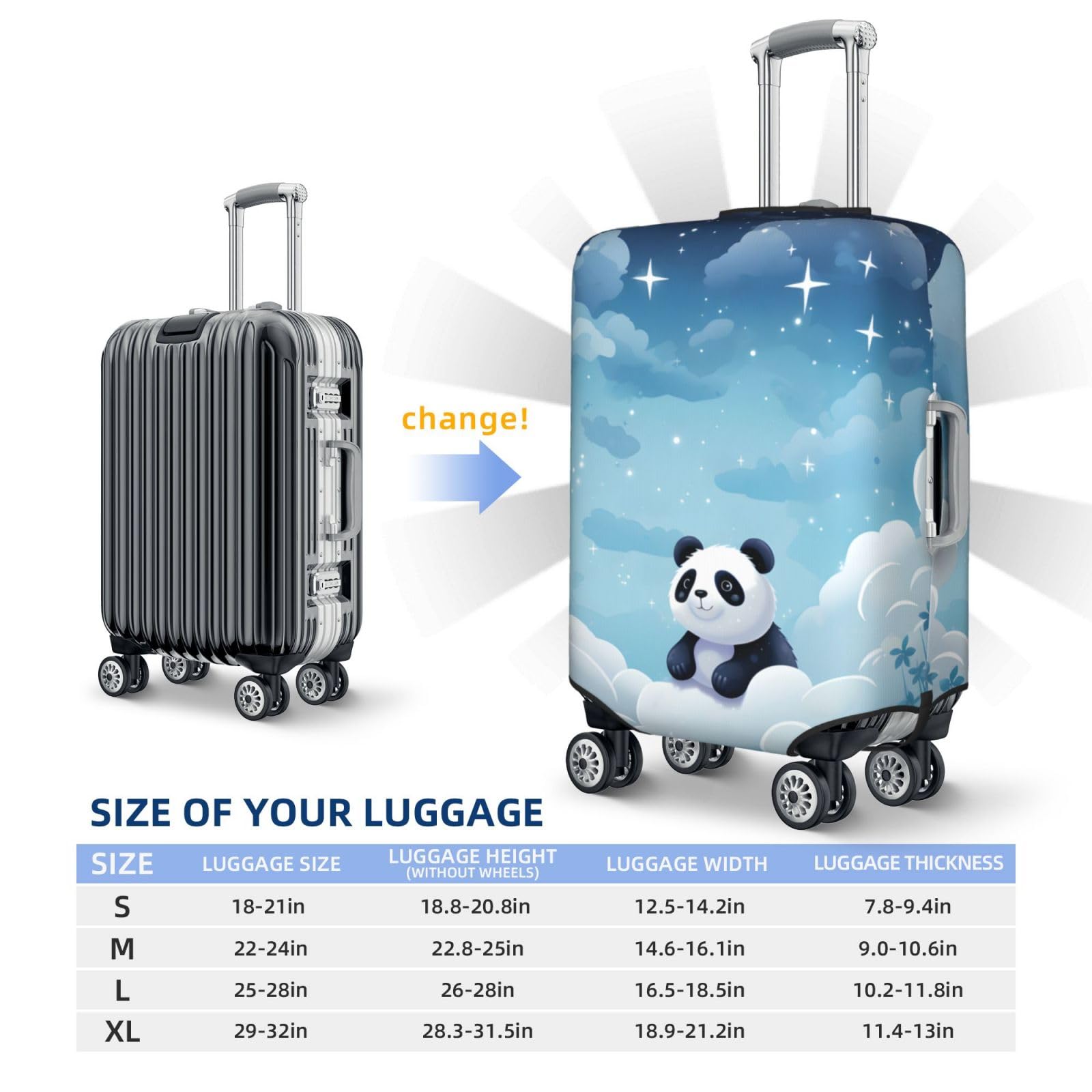 Kofferabdeckungen, Kofferschutzhülle mit Sternen-Panda-Motiv, 18–32 Zoll(M)