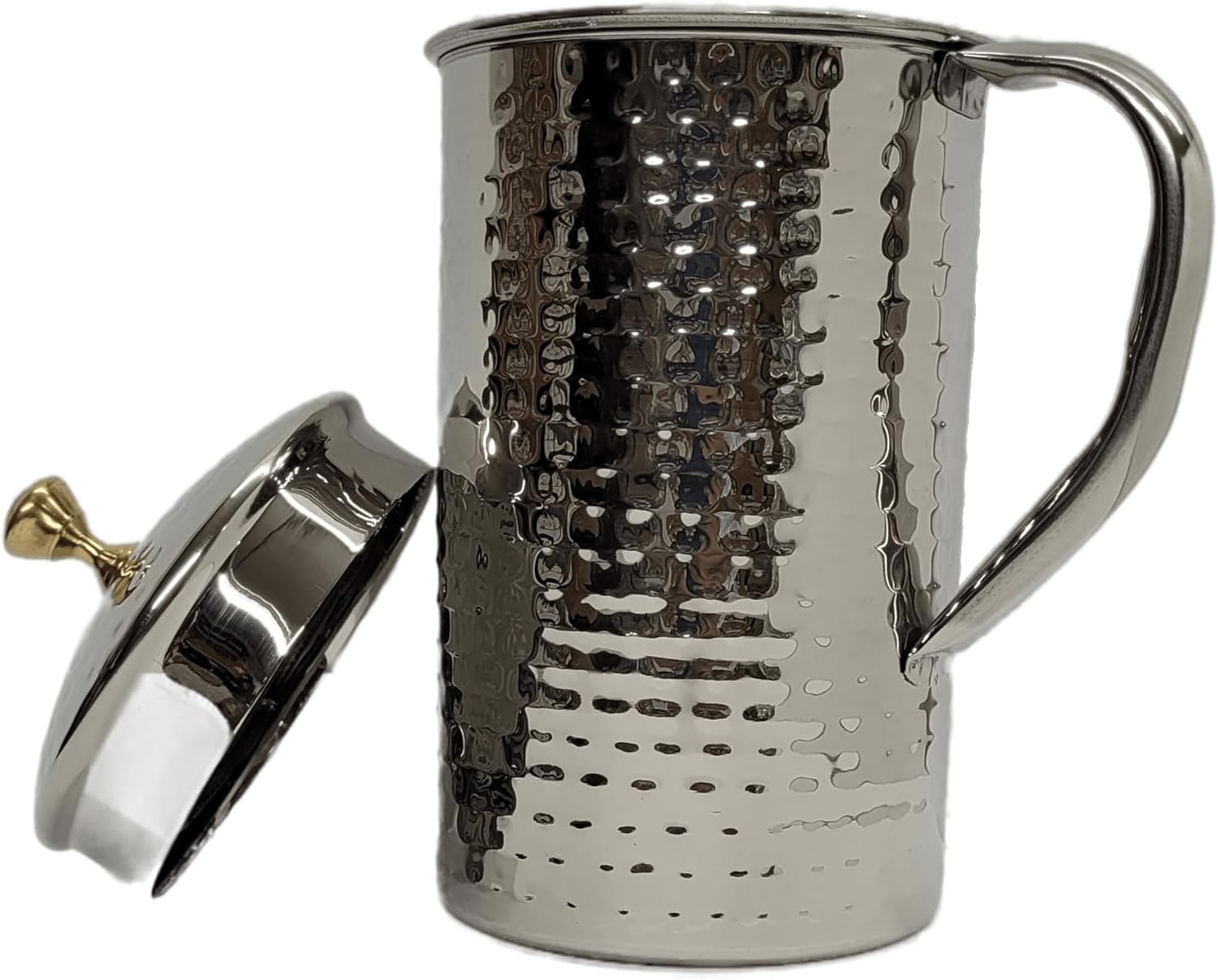 Large Half Gallon / 2.2 Liters / 74 Fl Oz Stainless Steel Pitcher Jug Carafe with Lid Classic Minimalist Designs Leakproof All Beverages by American Ayurveda (Stainless Steel Hammered) - Image 2