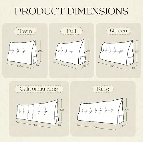 Miniatura 7 de WOWMAX Almohada para cabecero de terciopelo 100% algodón, tamaño individual, soporte de espalda de cuña, cojín de lectura para cama y diván, cojín