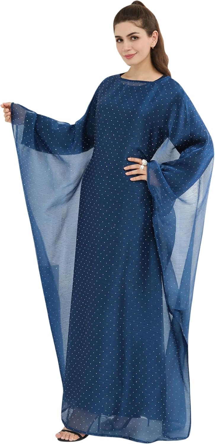 khalat Abaya Dress for Women Muslim Lightweight Organza Rhinestone Prayer Outerwear Loose Flowy Islamic Dubai Abaya Dress