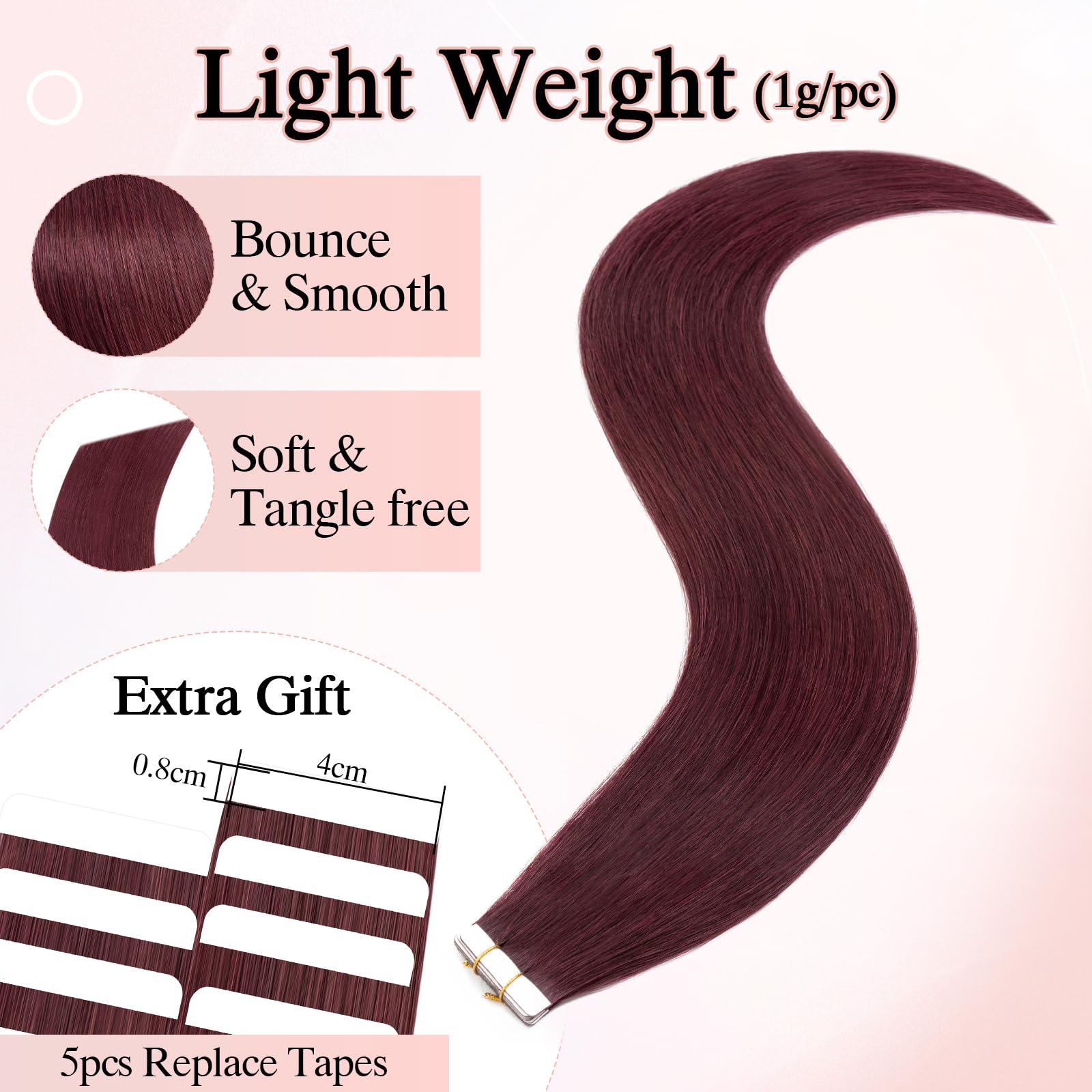 SEGOHAIR 10Pcs Human Hair Tape in Extensions, 16" Thin Tape Hair Extensions - Image 2