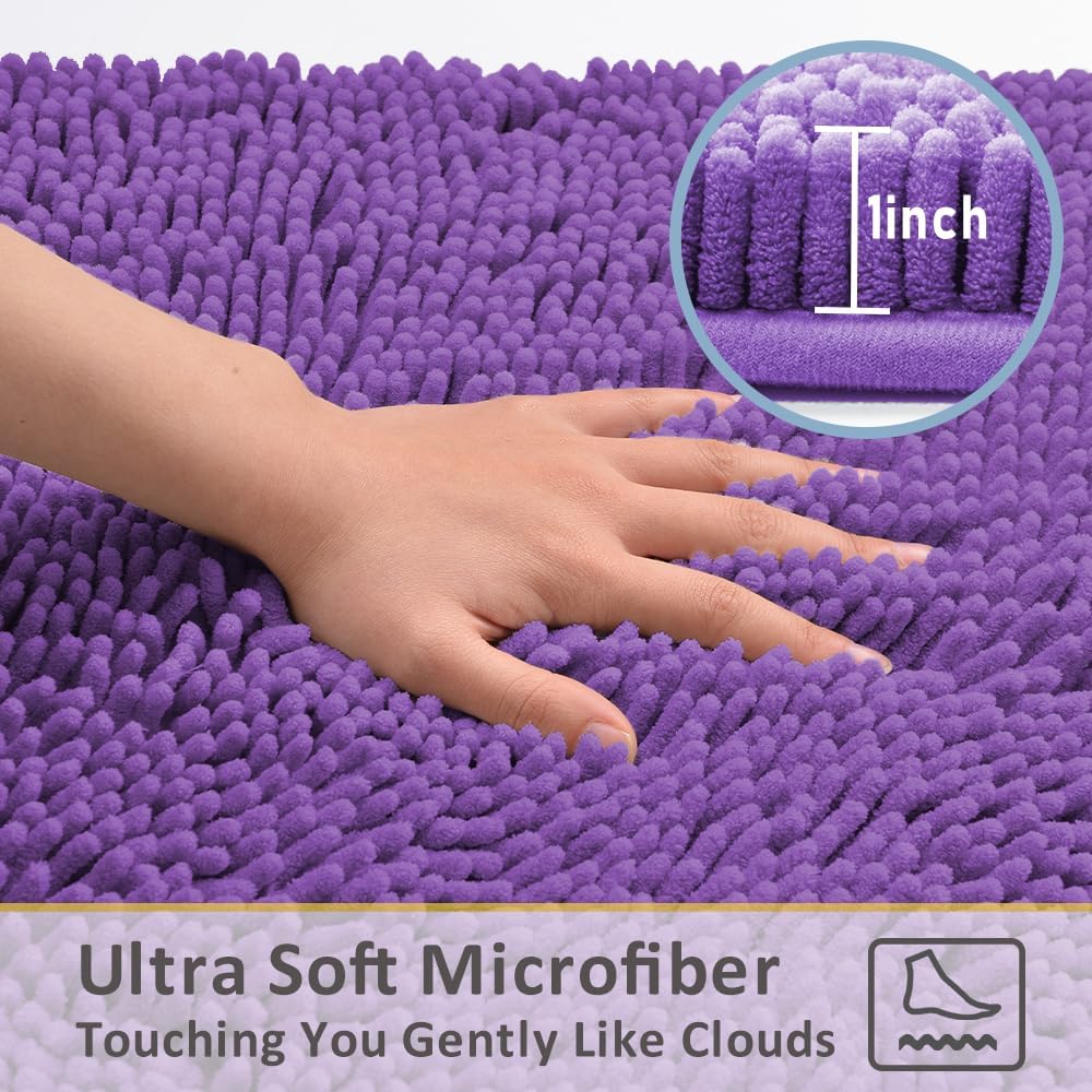 Bathroom Rugs Sets 3 Piece,Bath Mats for Bathroom Non Slip, Thick Chenille Bath Rug,Soft and Absorbent Shaggy Bathroom Mat Set, Machine Wash & Quick Dry Durable Carpet for Bath,Kitchen,Deep Purple