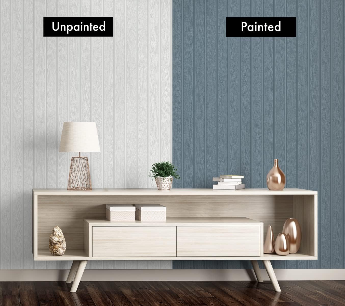 Off-White Faux Beadboard Paintable Unpasted Wallpaper