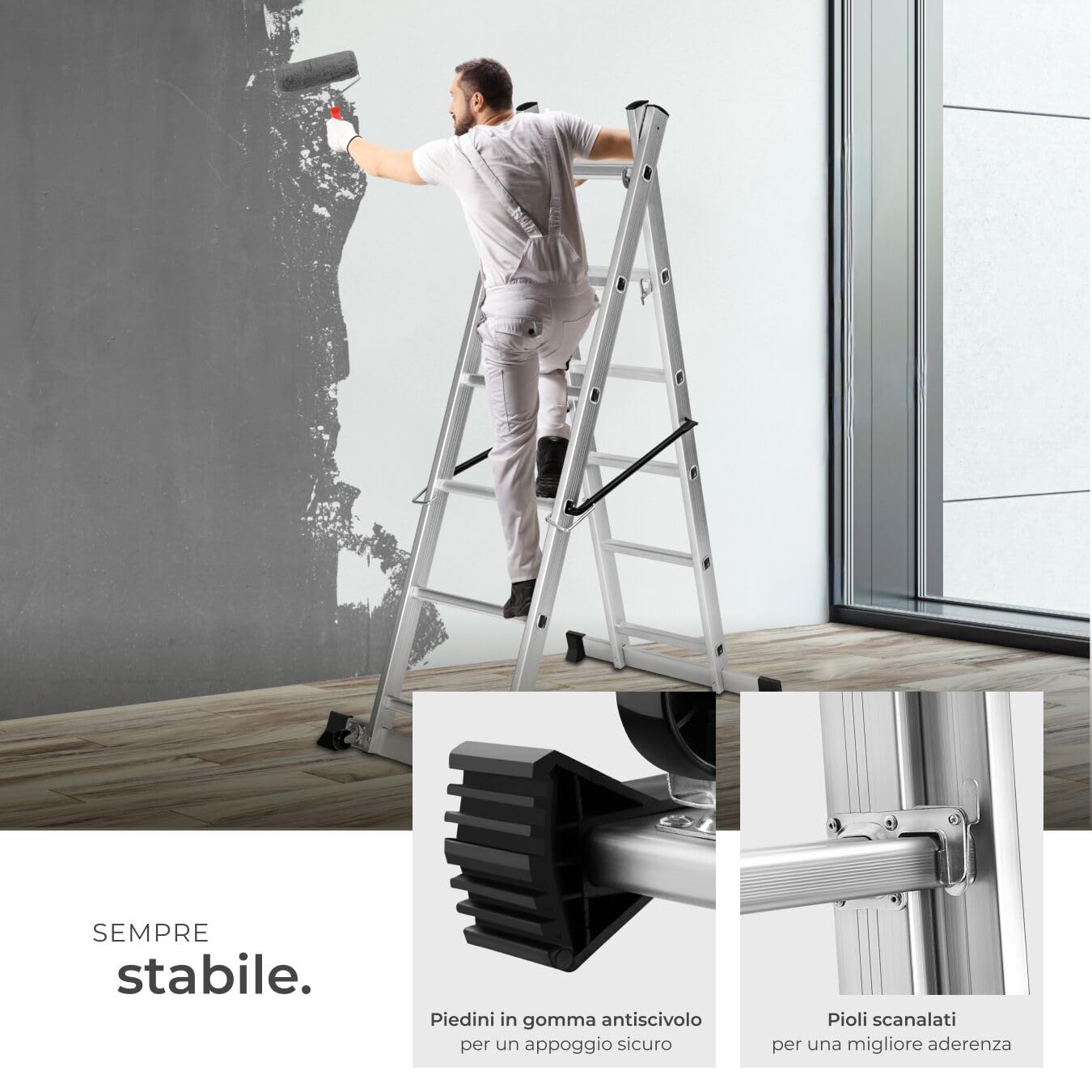 tectake® Scala Alluminio 4 in 1 Multifunzione con Piattaforma da Lavoro, Ponteggio da Lavoro con Ruote, Scala in Alluminio Pieghevole, Trabattello da Lavoro