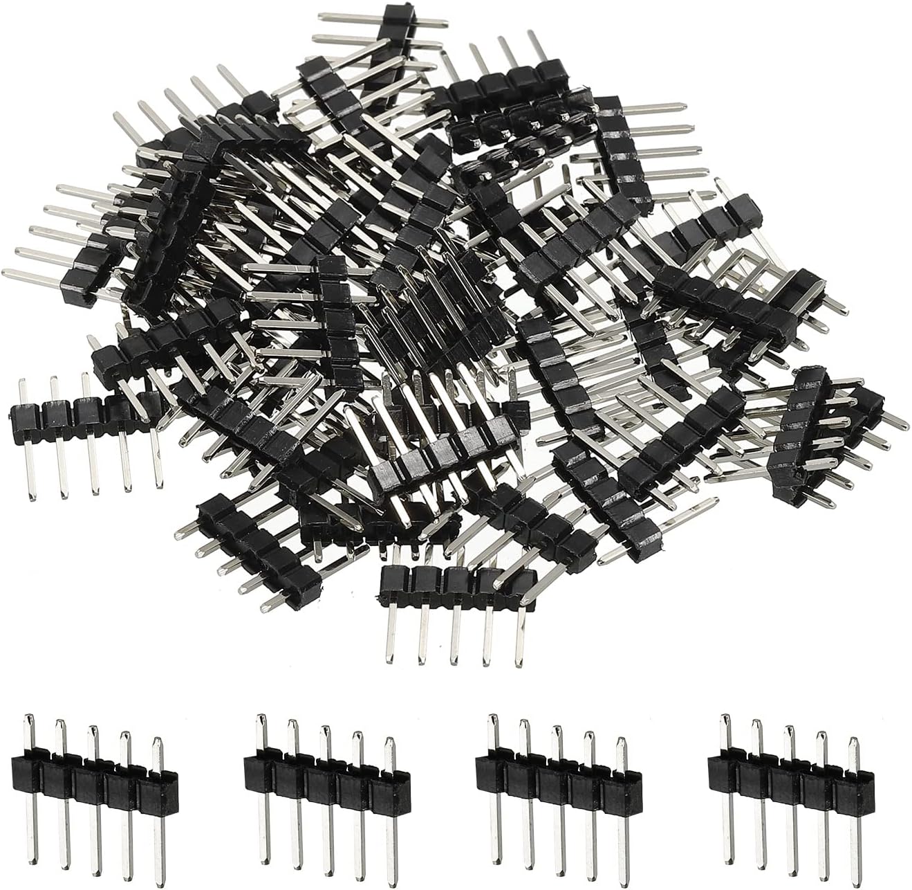 MECCANIXITY Straight Pin Header DIP Single Row 5 Pin 2.54mm Pitch Gold Plated for PCB Pack of 50