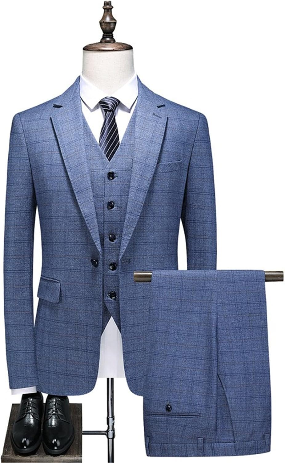 Men 3 Pieces Slim Fit Formal Dress Sets Notched Lapel Plaid Jacket Vest Trousers Classic One Button Wedding Blazer Coat Set