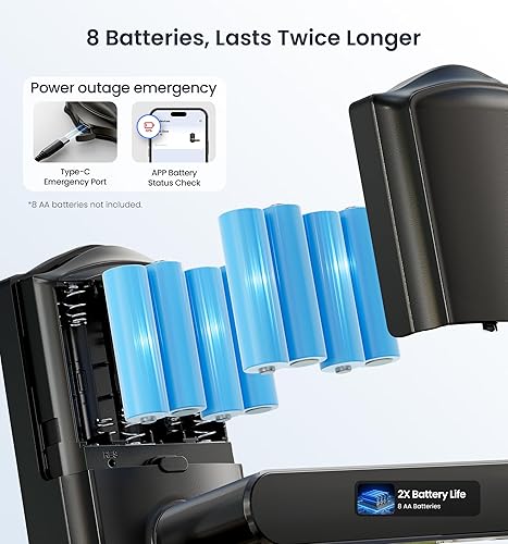 Miniatura 7 de Veise VE029 - Cerradura de palanca inteligente WiFi, cerradura de puerta de entrada sin llave de huellas dactilares con asa, WiFi integrado, control