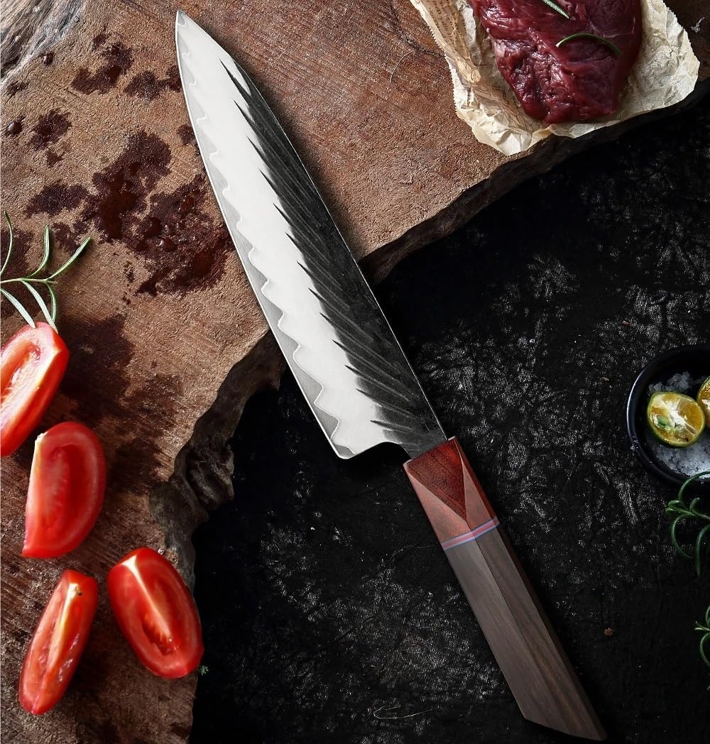 Meat Cleaver,Cleaver Knife 8 Inch Sharp Chef Knife 3 Layers High Carbon Clad Steel Chef Knife Composite Forging Steel Japanese Kitchen Knife, LAMAJIGA5844