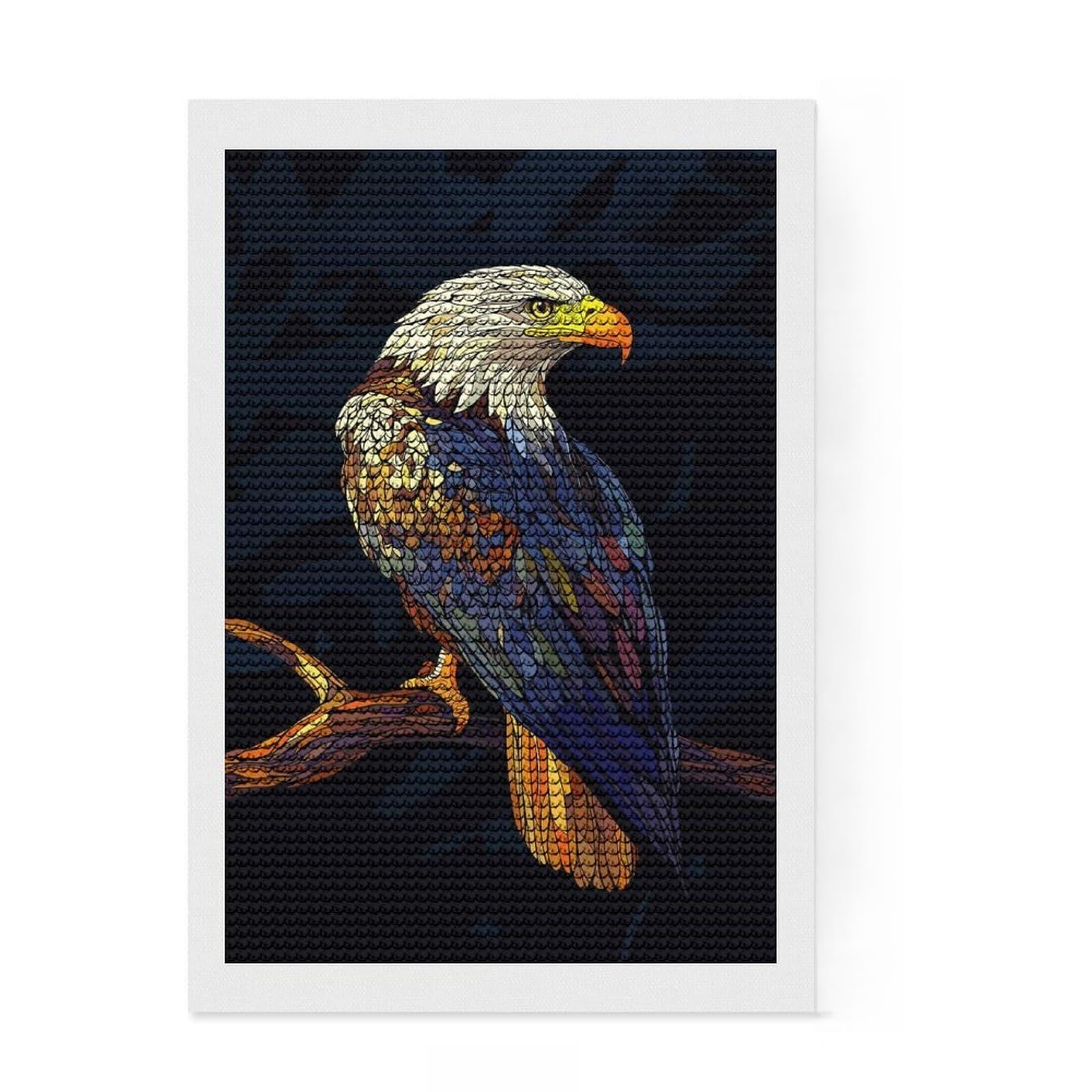 Junmoney Majestic Bald Eagle Diamond Painting Set 8"x12", Adhesive Canvas, Finish and Display, Office Decor, Birthday Gift, Sparkling Round Gems