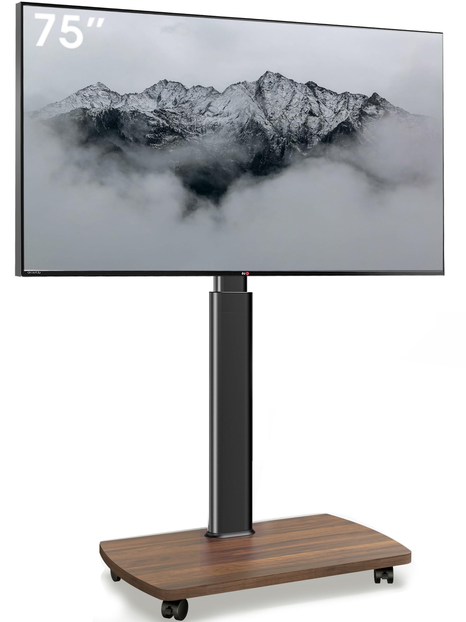 AOKCOS TV Bodenständer für Flach- & Curved-TV bis 75 Zoll + Holzregal, Hohe Belastbarkeit, Maximale Verstellbarkeit, 600