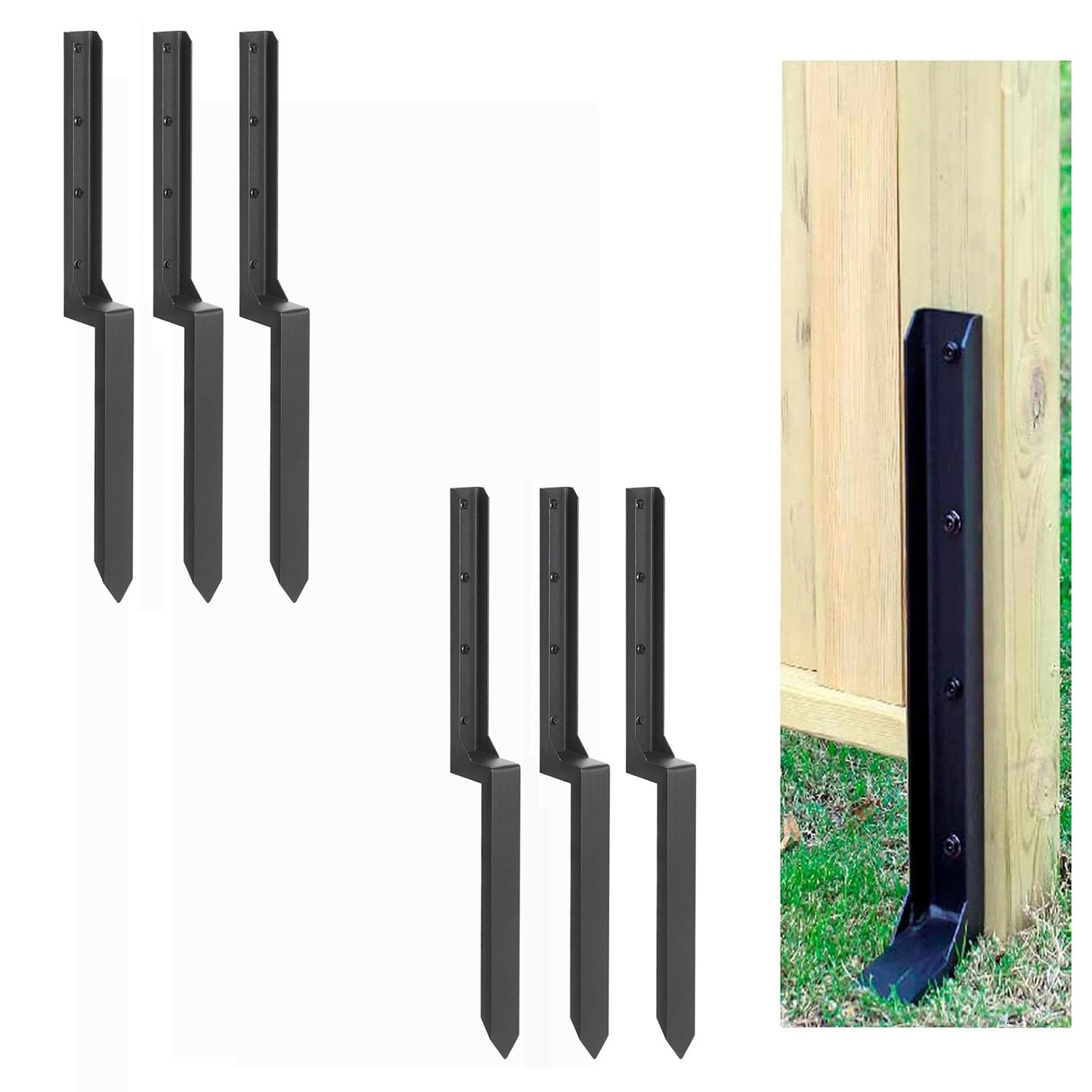 LQSYBHD Fence Post Repair Heavy Duty Fence Post Kit Anchor Ground Stakes Heavy Duty Fence Post Repair Kit Post Anchor for Repairing Tilted Broken Wood Support(Size:6pcs)