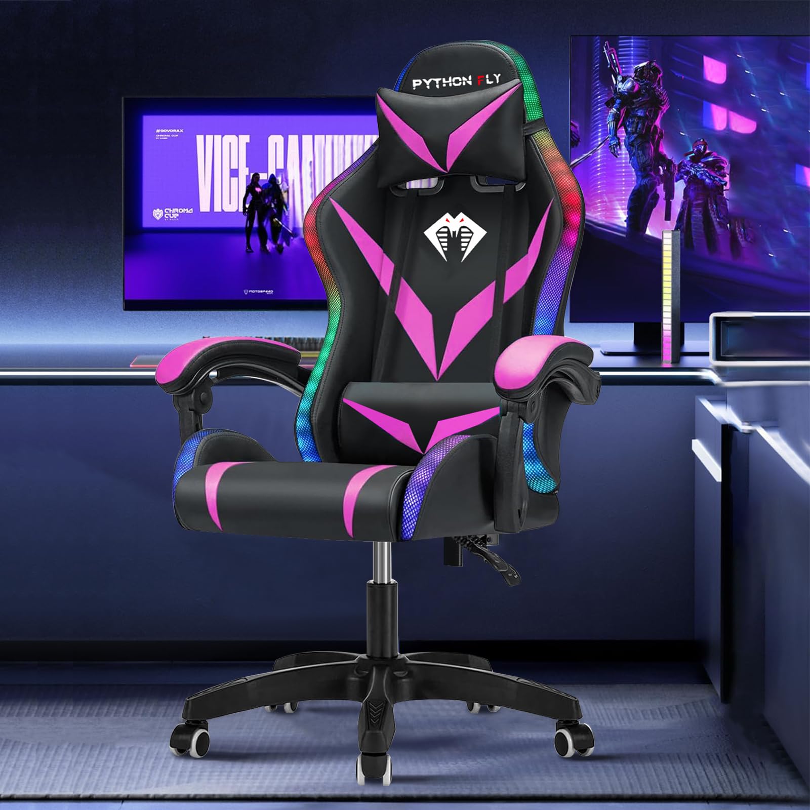 Cadeira Gamer RGB Python Fly com Iluminação Decorativa, Encosto