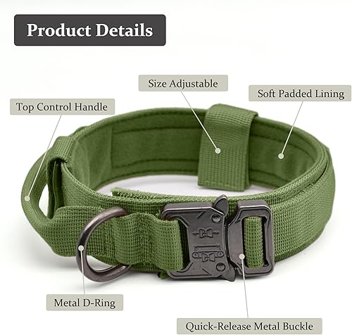 Miniatura 9 de Collar táctico para perro, collar ajustable de nailon para entrenamiento militar con mango de control y hebilla metálica de liberación rápida pesada