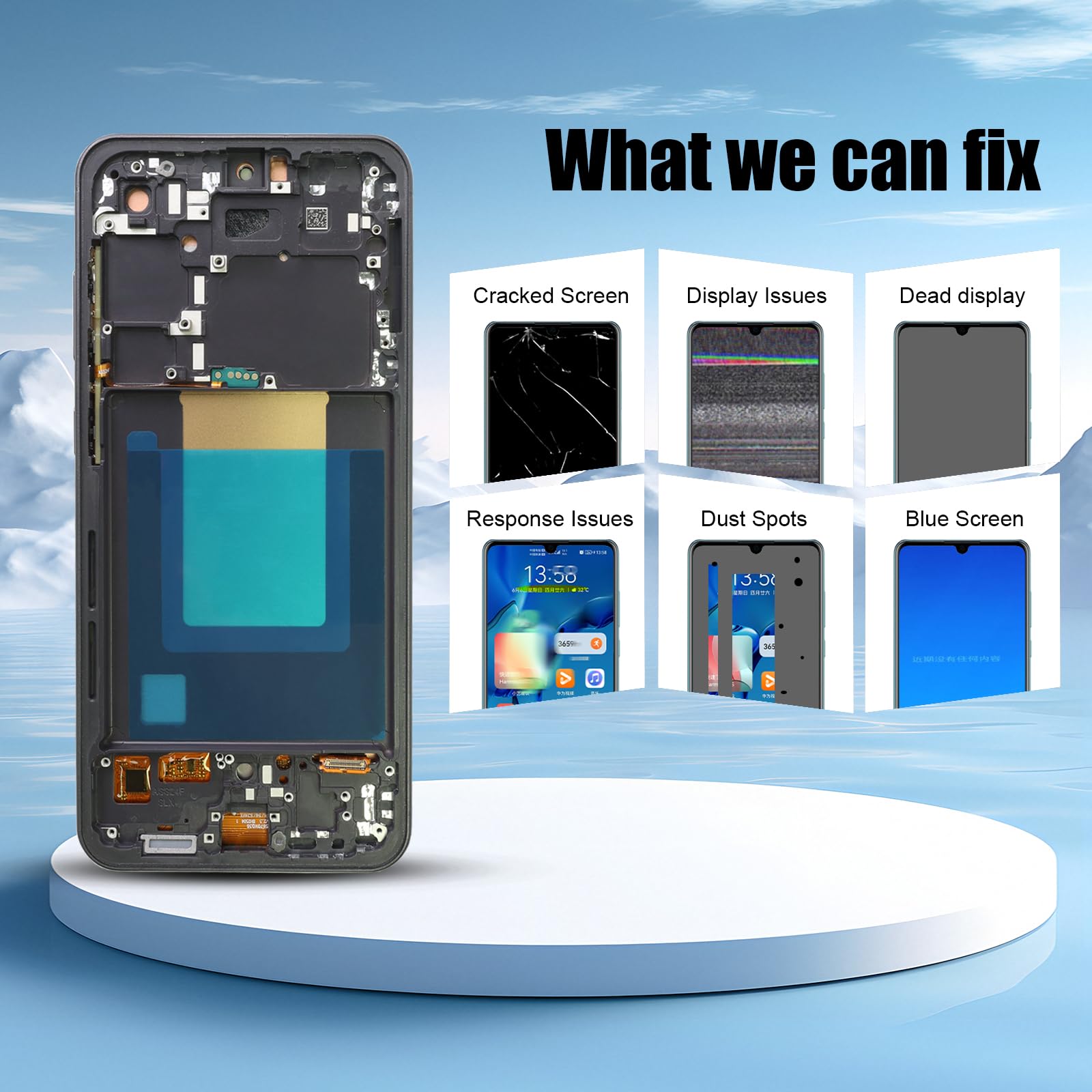 DTD LCD-Bildschirm für Samsung Galaxy S24 FE für Galaxy S24 FE 5G LCD-Touchscreen-Digitizer-Ersatzmontage mit Reparaturset (Schwarz mit Rahmen, ohne Fingerabdruckerkennung)