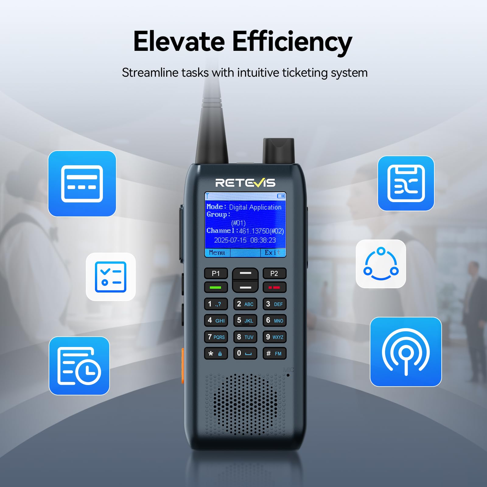 Retevis MateTalk C63 Radiotelefon ze Słuchawką, Zarządzanie Zleceniami Roboczymi – 3 Tryby Połączeń/Wysyłanie SMS-ów, LCD, Dwukierunkowy Radiotelefon do Centrów Handlowych (4 Opakowanie)