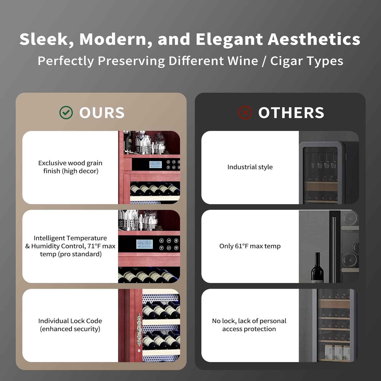 56 Bottles Wine Cabinet, 7.5 cu.ft. Freestanding/Built-in Wine Cabinets, LED Touch Screen, Intelligent Temperature-Controlled Wine Cooler, Multi-Tiered Cabinet 6 Removable Shelves, Cherry