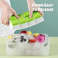 Vista 2 de Bandejas grandes para cubitos de hielo con tapa, paquete de 2 moldes apilables de silicona para congelador, fácil liberación, 16 bandejas de hielo