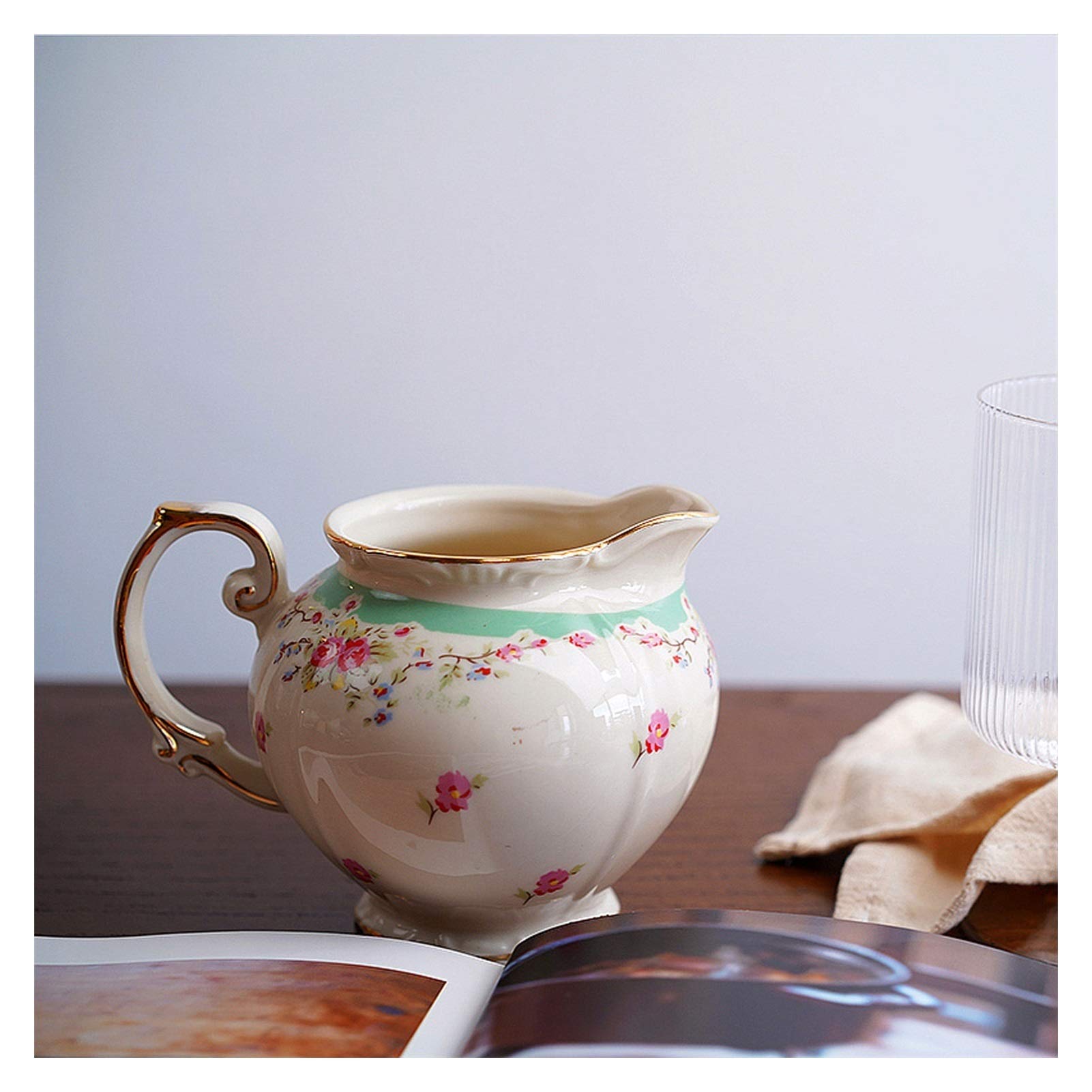 Pichet à café en céramique, pichet à Sauce, pichet à Lait pour Style français, pichet à Sauce d'embellissement à Motif de Fleur de Rose