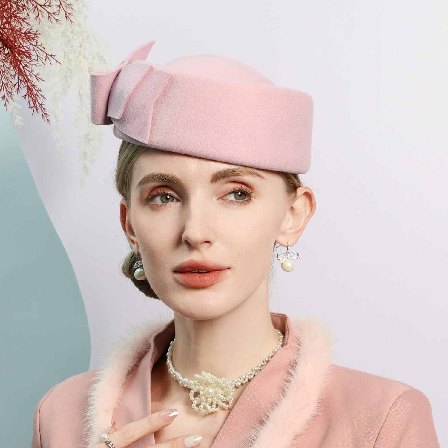 Wool Felt Bowler Fascinators Hats for Women Ladies Female Elegant Wedding Tea Party Beret Hat with Bowknot - Image 5