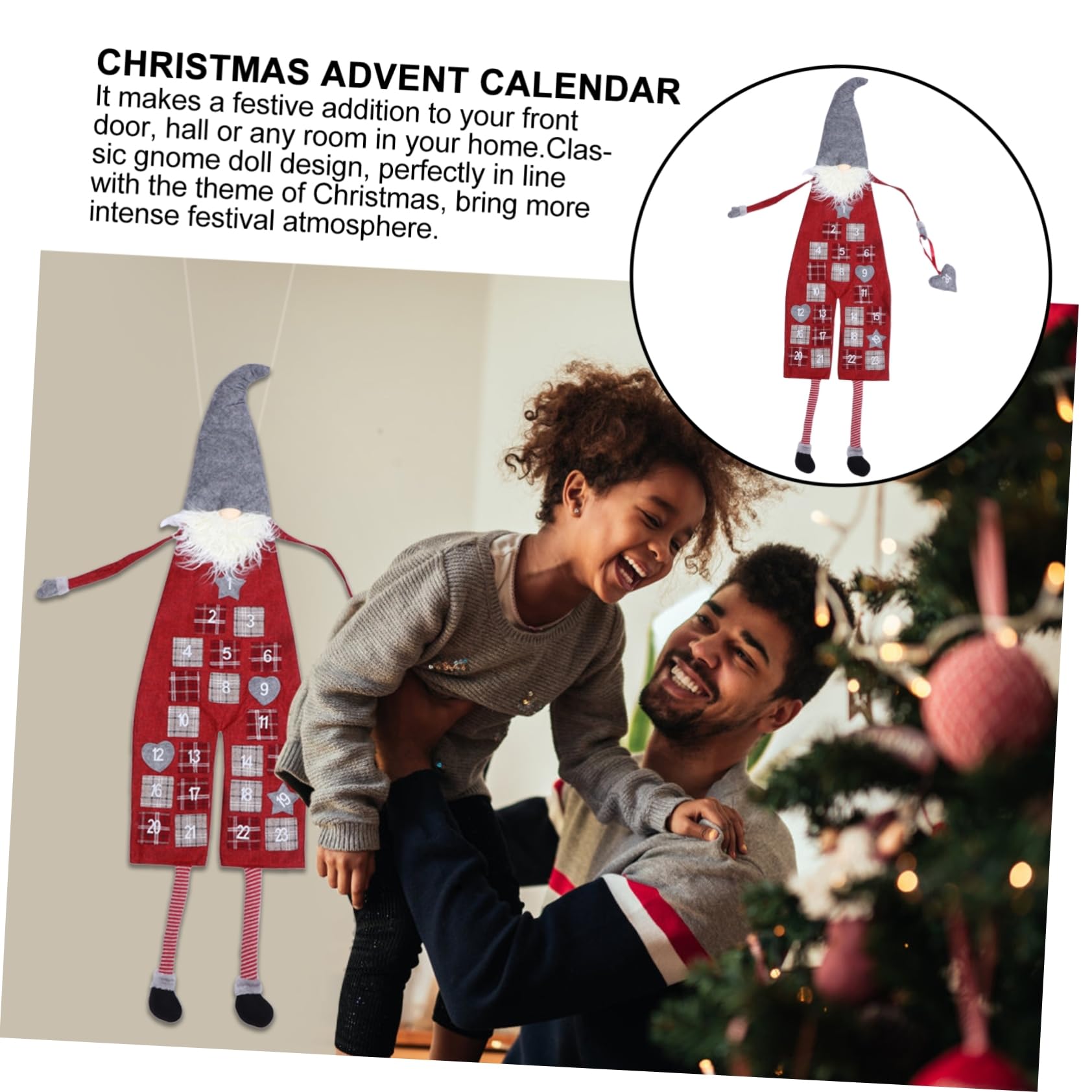Calendario Dell'avvento da Appendere Sacchetti, in Lana Artificiale, Decorazione Natalizia per Porta D'ingresso, Conto alla Rovescia per Natale, Tema Festivo per Ragazzo Ragazza