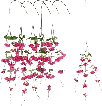 5.58FT 5PCS Bougainvillea Artificial Flowers Vines Faux Silk Hanging Bougainvillea Lifelike Plants Stem for Porch Patio Balcony Home Wedding Decoration Rose Red