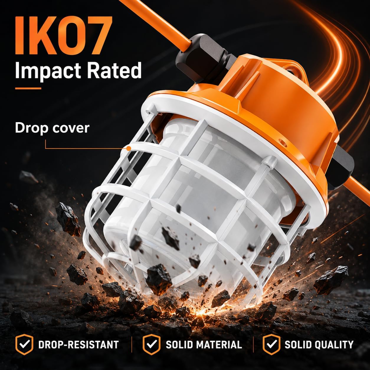 NS 50FT Construction String Lights LED Industrial Grade Super Bright 5000K IP65 Linkable for Construction Sites, Temporary Work, Renovation, Jobsite, All Outdoor Lighting, with 5 Bulbs and Hook image 3