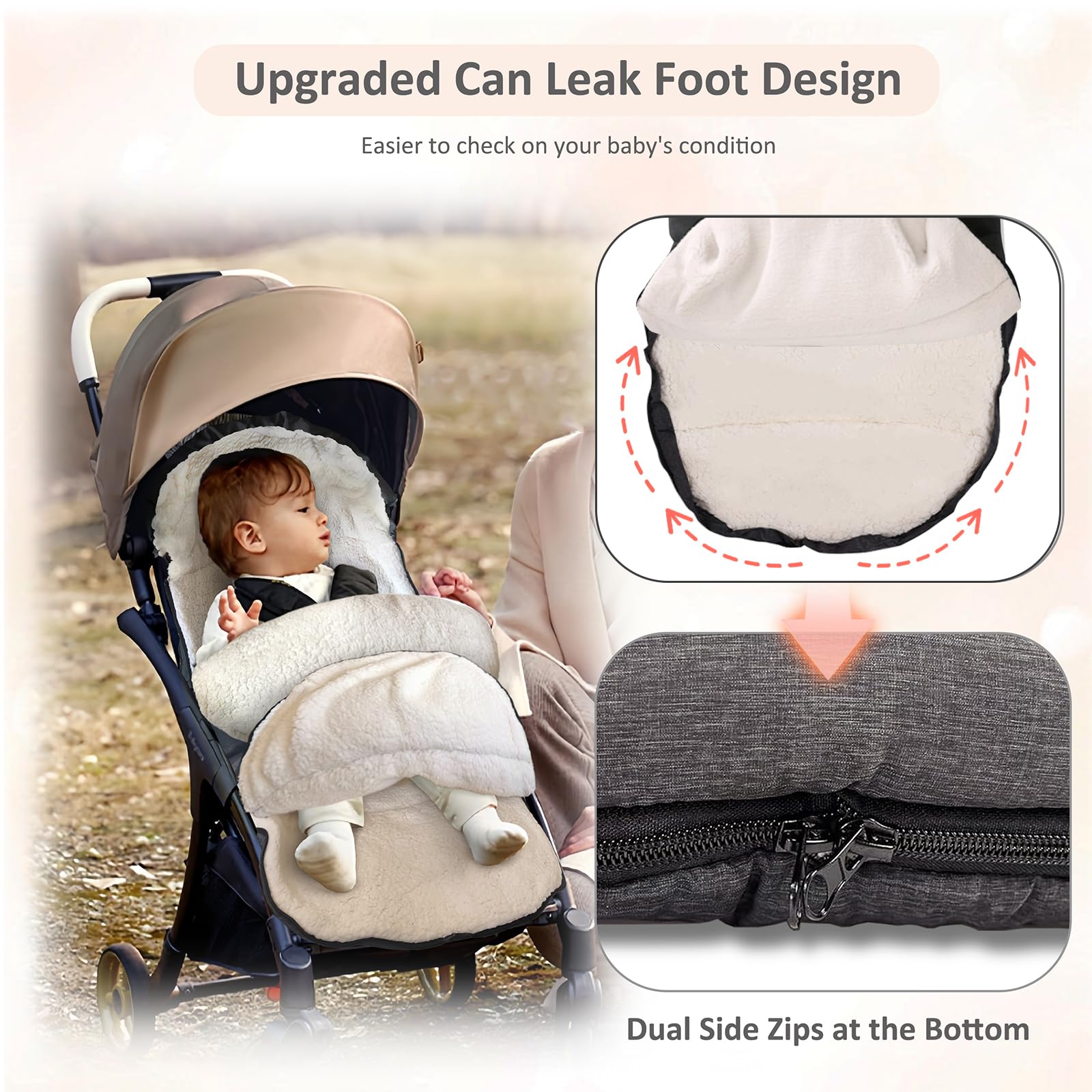 auvstar Universelle Chancelière pour Poussette,Chanceliere Bebe Poussette,d'hiver Imperméable À l'eau Coupe-Vent Froid Détachable Chanceliere Universelle pour Poussette