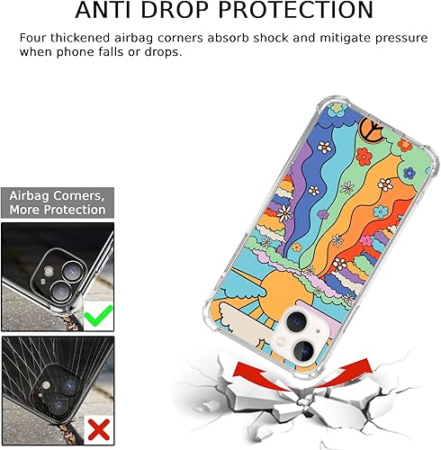 Miniatura 4 de Funda retro Groovy psicodélica de flores hippie compatible con iPhone 15, funda vintage hippie arco iris sol nube para iPhone 15, Cool TPU Bumper