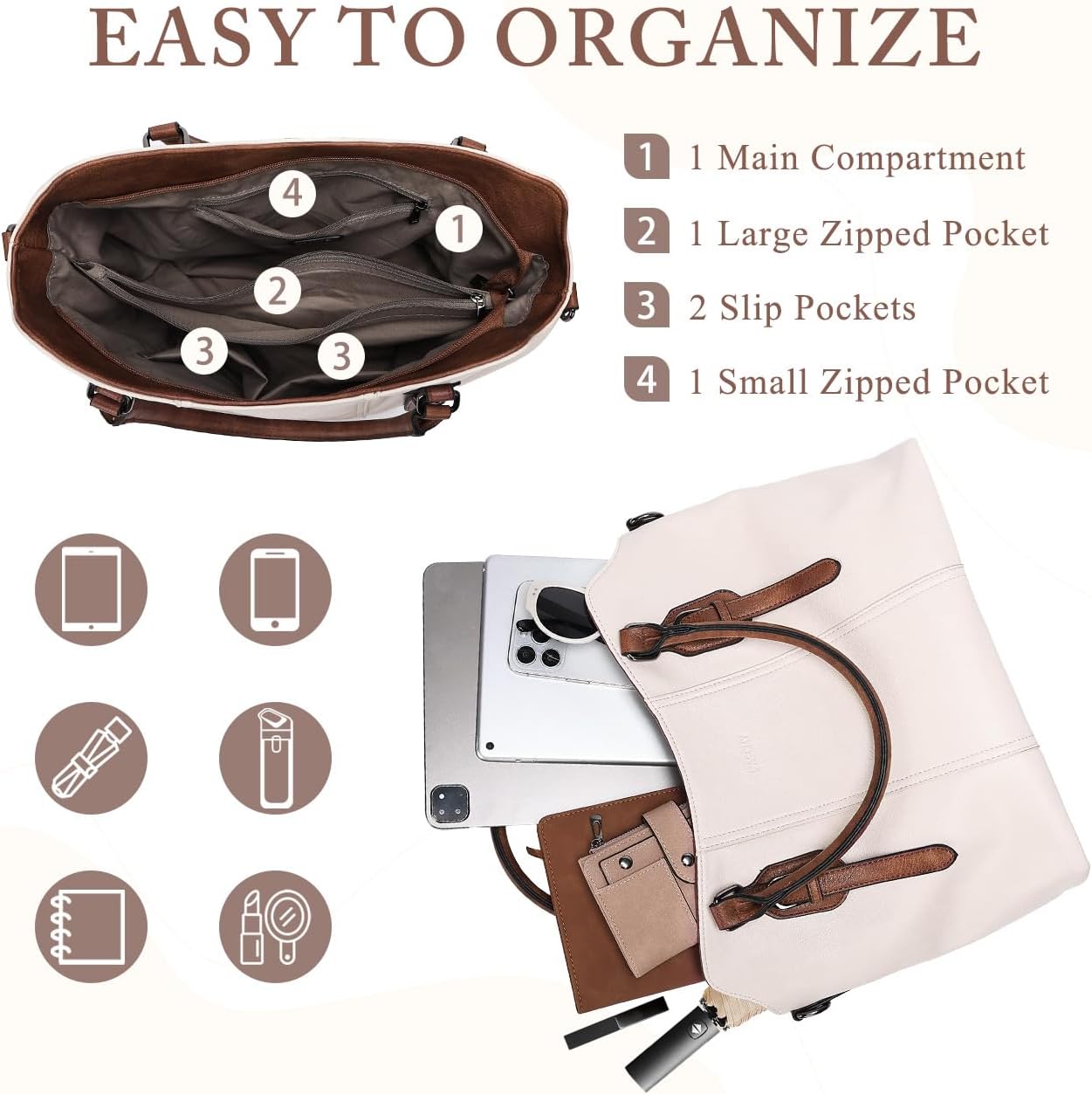 VASCHY Hobo Bags for Women, Vegan Leather Top Handle Satchel Shoulder Purse Handbag Purse with Crossbody Guitar Strap - Image 3