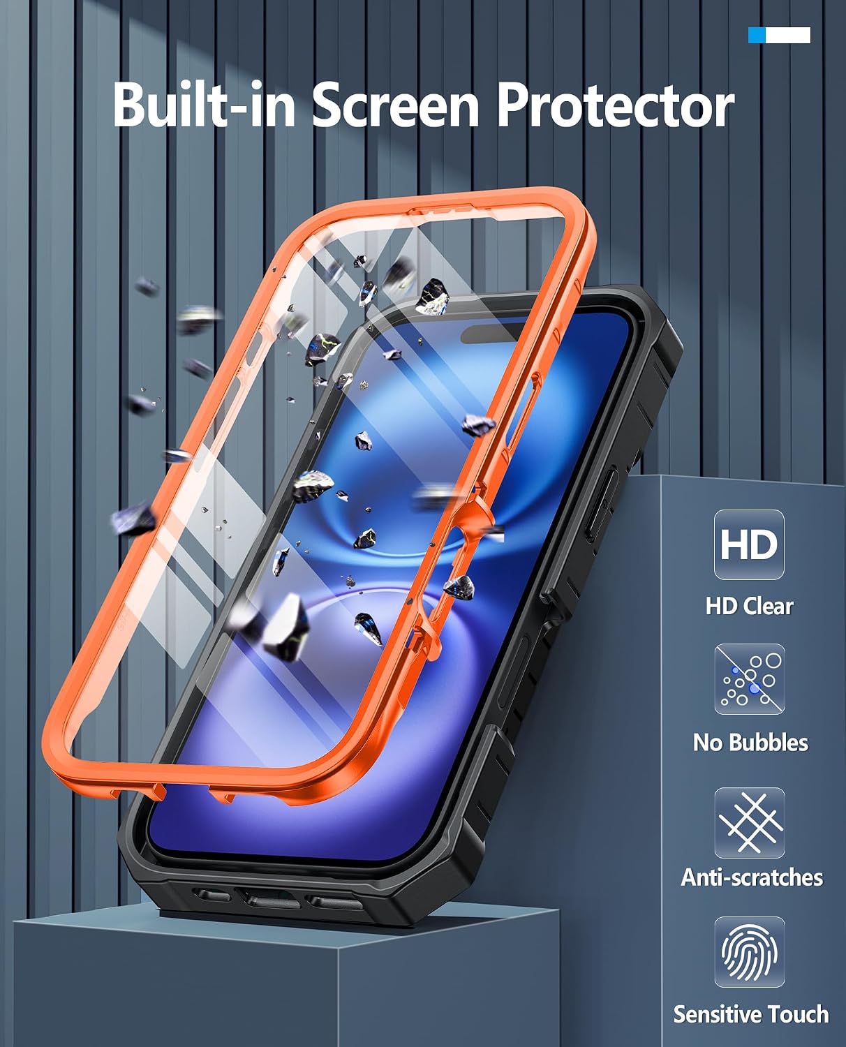 FNTCASE for iPhone 16 Plus Case with Built-in Screen Protector, Kickstand | 20FT Military-Grade Drop Protection, Anti-Slip Matte Textured, Rugged Heavy Duty Shockproof TPU Protective Cover, Orange