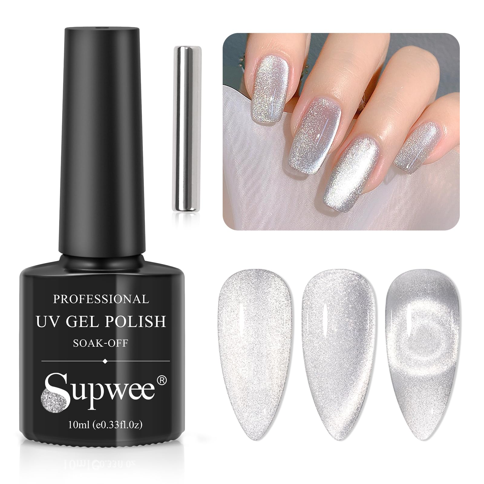 Platinum Katzenaugen Gel-Nagellack – Silber-gold, Holografisch, Magnetisch, 8 Ml, UV/LED Aushärtbar