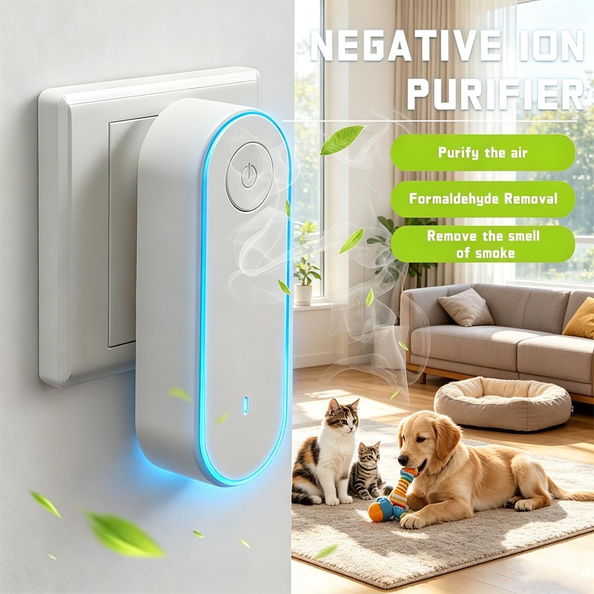 2 Pcs LitterGuard Pro, Plug In Negative Ion Odor Eliminator, for Whole House Pet Odor Portable Air Cleaner, No Filters, Silent Operation, for Pets, Bedroom, Office