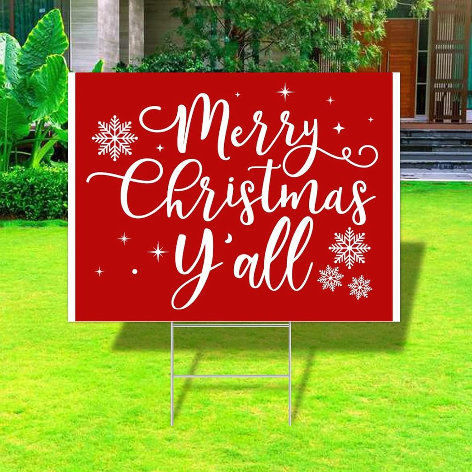 Merry Christmas Y'all US State Wyoming Yard Signs 2-Sided Plastic Sign State Shape Silhouette Weatherproof Lawn Signs Party Decorations Made in USA! 18x24 Inch