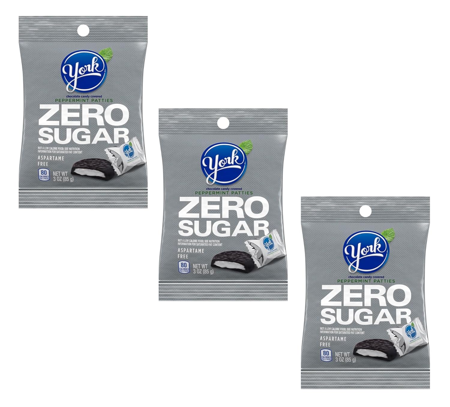 YORK Peppermint Patties Zero Sugar - Pack of 3 - Classic and Delicious Treats for the Whole Family - Great for Sharing - Individually Wrapped