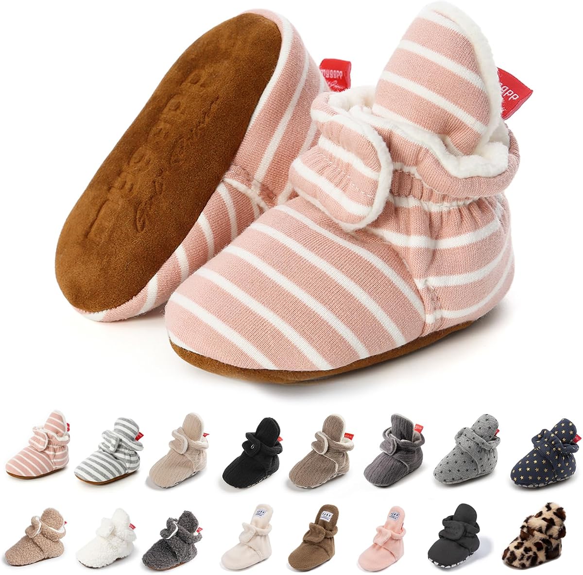 KIDSUN Infant Baby Boy Girl Cozy Fleece Bootie Newborn Stay On Slipper Winter Warm Gripper Non-Slip Crib Shoes